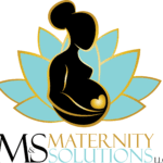 A logo of a pregnant woman sitting in her belly.