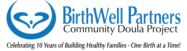A blue and black banner with the words birth week written in it.